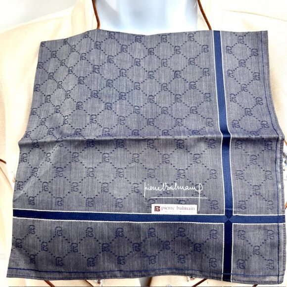 New 2 Classic Pierre Balmain handkerchiefs cotton/si;k 19" Burgendy Blue (68) - Picture 4 of 8